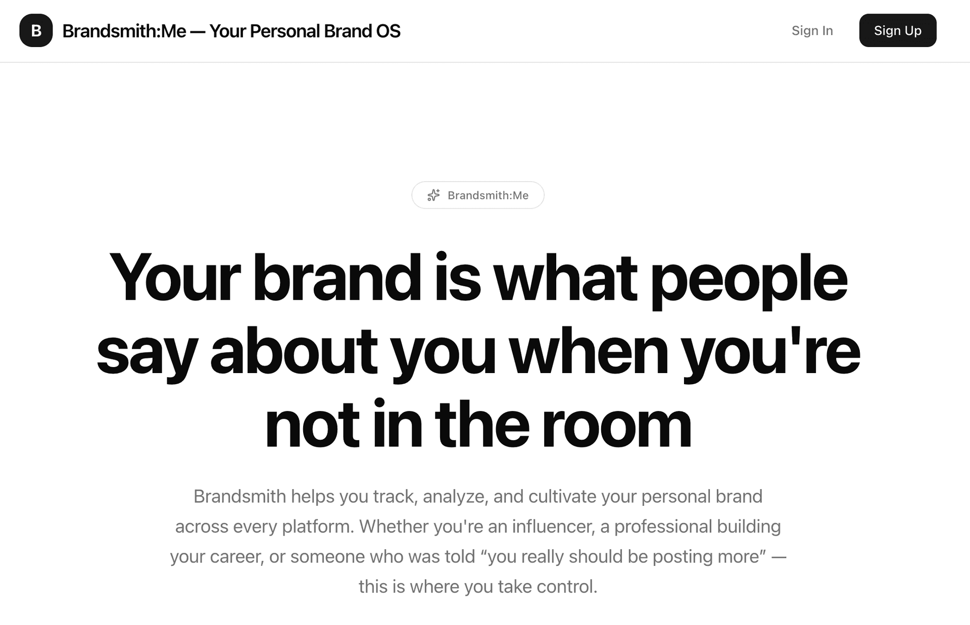 Brandsmith Studio homepage — Personal Brand Management platform